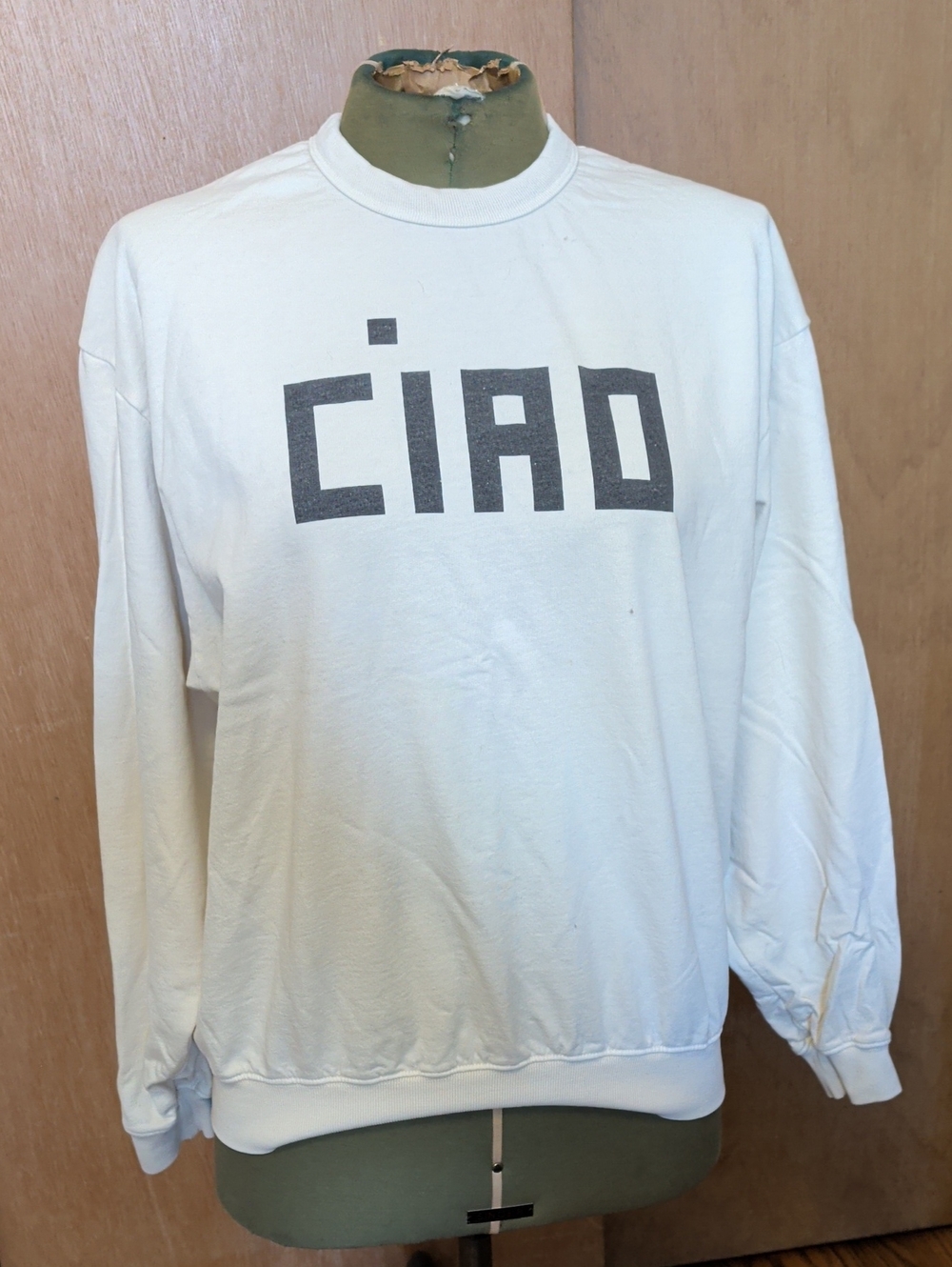Clare V White Crewneck Sweater with 'CIAO' Graphic